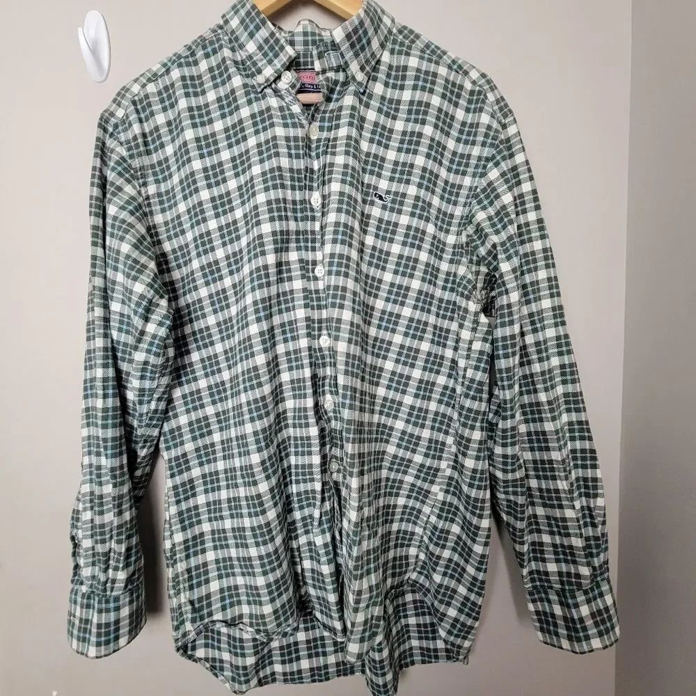 Vineyard Vines Plaid Whale Green Check Button Down Shirt Medium